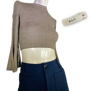 A.L.C. Italian Merino Wool Cropped Striped Sweater With Bell Sleeves size XS